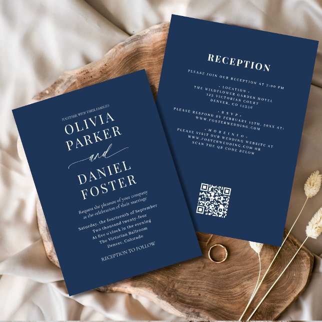 Elegant Navy Blue All in One QR Code Wedding Invitation (Creator Uploaded)