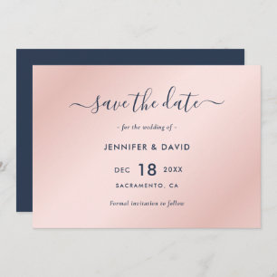 Elegant Navy Blue and Blush Wedding Save The Date