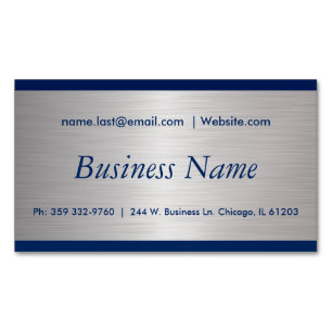 Elegant Navy Blue and Brush Silver Steel Magnetic Business Card
