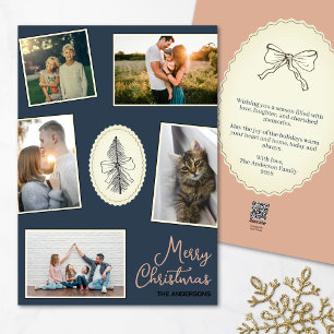 Elegant Navy Blue and Dusty Rose Christmas Photo  Holiday Card