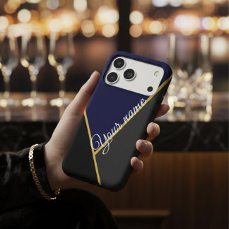 Elegant Navy Blue and Gold Black Geometric Custom