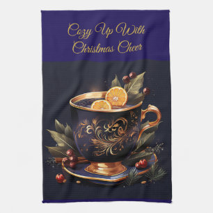 Elegant Navy Blue and Gold Christmas  Kitchen Towel
