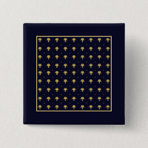 Elegant Navy Blue and Gold Damask 2 Inch Square Button