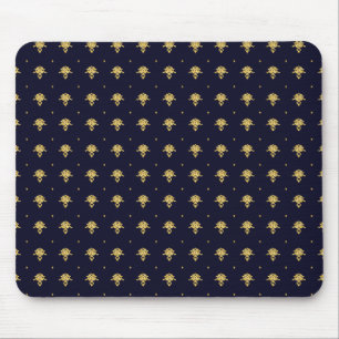 Elegant Navy Blue and Gold Damask Mouse Pad