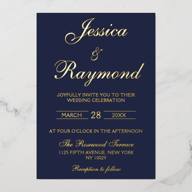 Elegant Navy Blue and Gold Foil Wedding (Front)