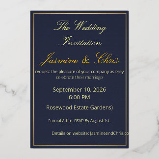 Elegant Navy Blue and Gold Foil Wedding Invitation