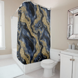 Elegant Navy Blue and Gold Glitter Agate Pattern