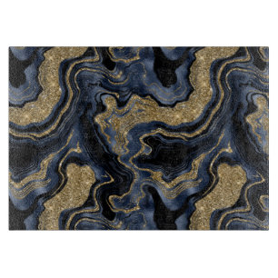 Elegant Navy Blue and Gold Glitter Agate Pattern Cutting Board