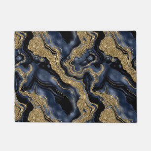 Elegant Navy Blue and Gold Glitter Agate Pattern Doormat