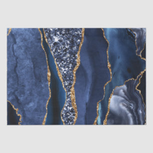 Elegant Navy Blue and Gold Glitter Ocean Agate Tissue Paper