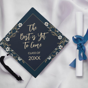 Elegant Navy Blue and Gold Graduation Cap Topper