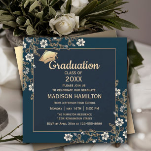 Elegant Navy Blue and Gold Graduation Party Invitation