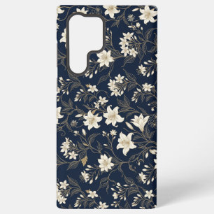 Elegant Navy Blue and Gold Lily Floral Samsung Galaxy Case