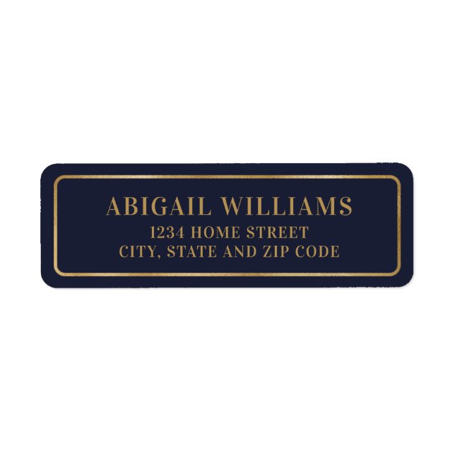Elegant Navy Blue and Gold Return Address (Front)