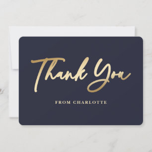 Elegant Navy Blue and Gold Thank You Card