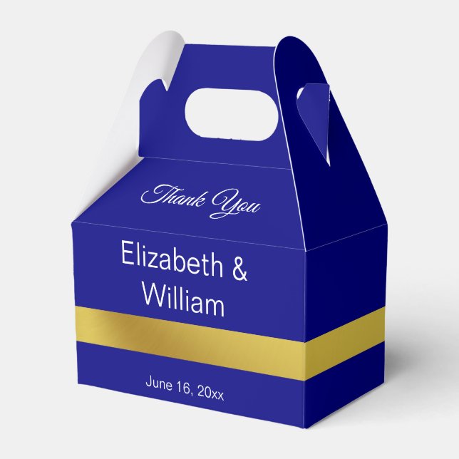 Elegant Navy Blue and Gold Wedding Thank You Favor Box (Front Side)