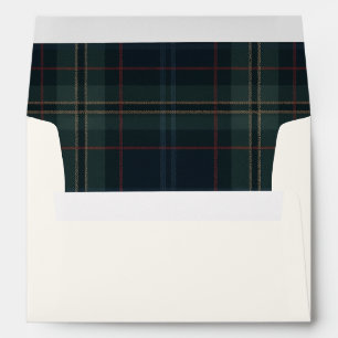 Elegant Navy Blue and Green Plaid Christmas Envelope