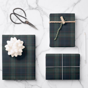 Elegant Navy Blue and Green Plaid Christmas Wrapping Paper Sheet