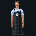 Elegant Navy Blue and Green Plaid Monogram Apron<br><div class="desc">Modern Christmas apron featuring a timeless design with your monogram over a muted navy blue and green plaid background.</div>