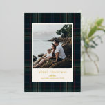 Elegant Navy Blue and Green Plaid Photo Christmas Foil Holiday Card<br><div class="desc">Modern foil Christmas card featuring a timeless design with your favourite photo over a muted navy blue and green plaid background along with the greeting,  "Merry Christmas".  Use the template to add your personalized message.</div>