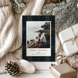 Elegant Navy Blue and Green Plaid Photo Christmas Holiday Card<br><div class="desc">Modern Christmas card featuring a timeless design with your favourite photo over a muted navy blue and green plaid background along with the greeting,  "Merry Christmas".  Use the template to add your personalized message.</div>