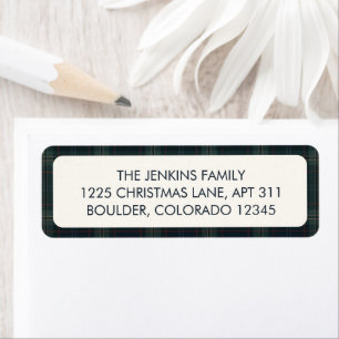 Elegant Navy Blue and Green Plaid Return Address