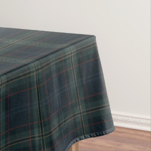Elegant Navy Blue and Green Plaid Tablecloth