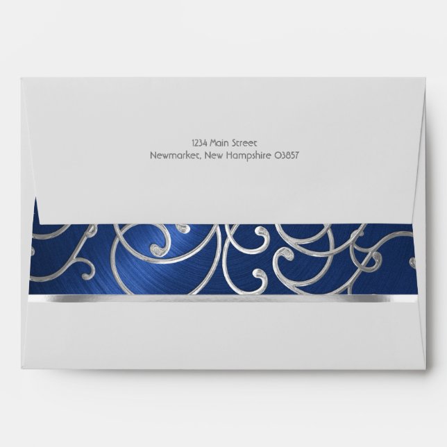 Elegant Navy Blue and Silver Filigree Envelope (Back (Top Flap))
