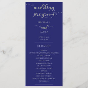 Elegant Navy Blue and Silver Wedding Program