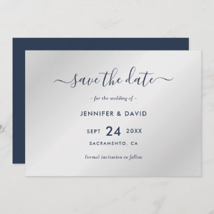 Elegant Navy Blue and Silver Wedding Save The Date