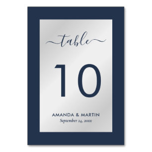 Elegant Navy Blue and Silver Wedding Table Number