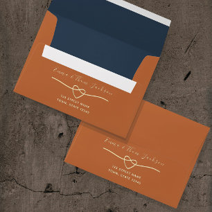 Elegant Navy Blue and Terracotta Wedding Envelope