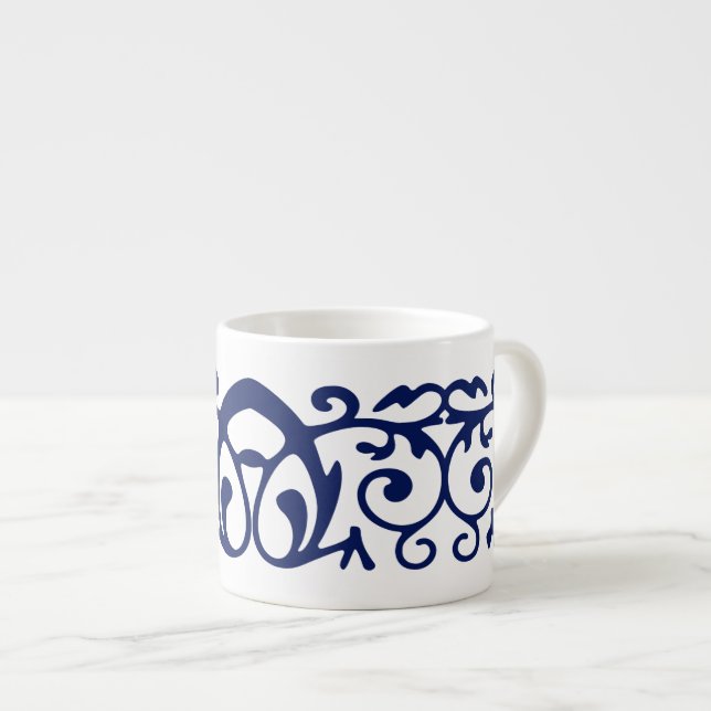 Elegant Navy Blue and White Espresso Mug (Front Right)