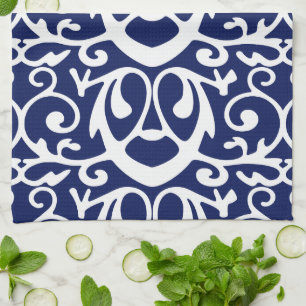 Elegant Navy Blue and White Pattern Kitchen Towels