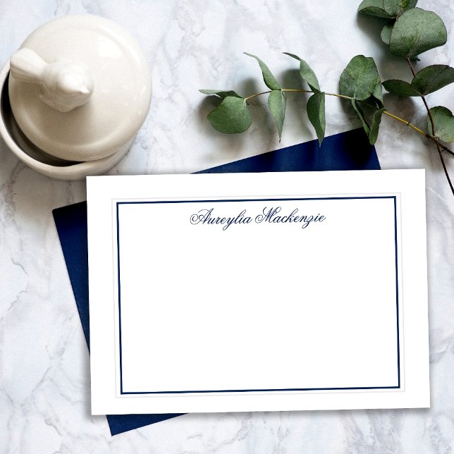 Elegant Navy Blue and White Personalized Card (Elegant Navy Blue and White Personalized Note Cards)
