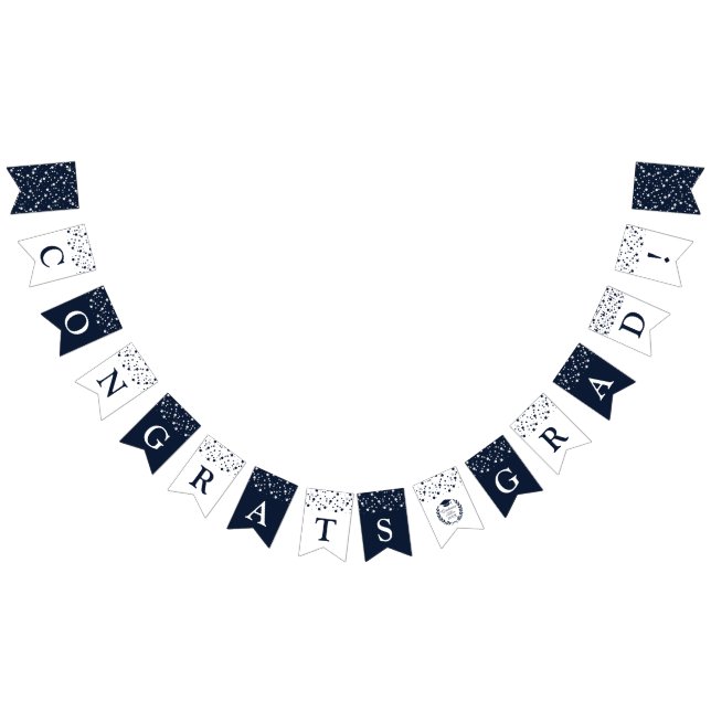 Elegant Navy Blue and White Polka Dot Graduation Bunting Flags (All)