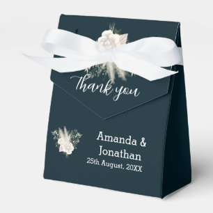 Elegant Navy Blue and White Roses Wedding Favor Box