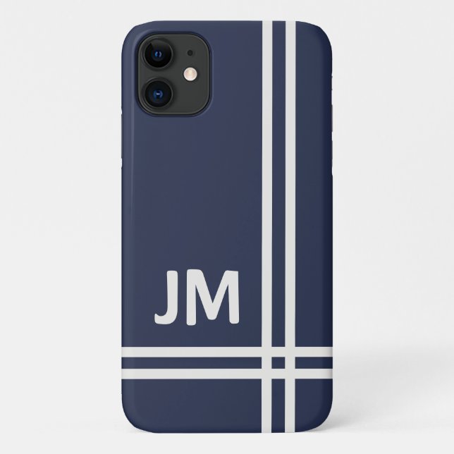 Elegant navy blue and white stripes design  Case-Mate iPhone case (Back)