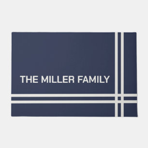 Elegant navy blue and white stripes design  doormat