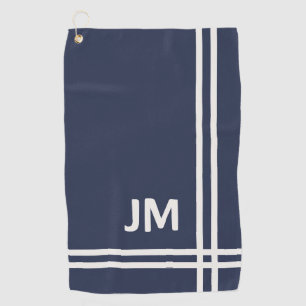 Elegant navy blue and white stripes design  golf towel