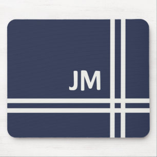 Elegant navy blue and white stripes design  mouse pad
