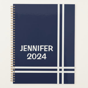 Elegant navy blue and white stripes design planner