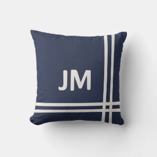Elegant navy blue and white stripes design throw pillow