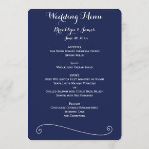 Elegant Navy Blue And White Wedding Menu