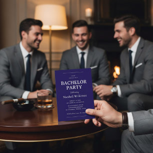 Elegant Navy Blue Bachelor Party QR Code Invitation