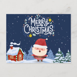 Elegant navy blue background with Santa l Xmas Postcard