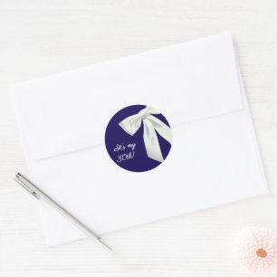 Elegant Navy Blue Birthday Stickers with White Bow