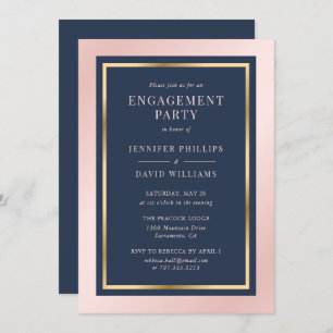 Elegant Navy Blue Blush and Gold Engagement Party Invitation