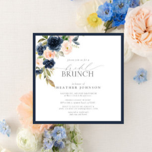 Elegant Navy Blue Blush Pink Bridal Brunch Invitation