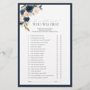 Elegant Navy Blue Blush Pink Bridal Shower Game